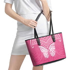 New Zealand Breast Cancer Awareness Leather Tote Bag Maori Butterfly Pink Ribbon - Aussie Hoodie