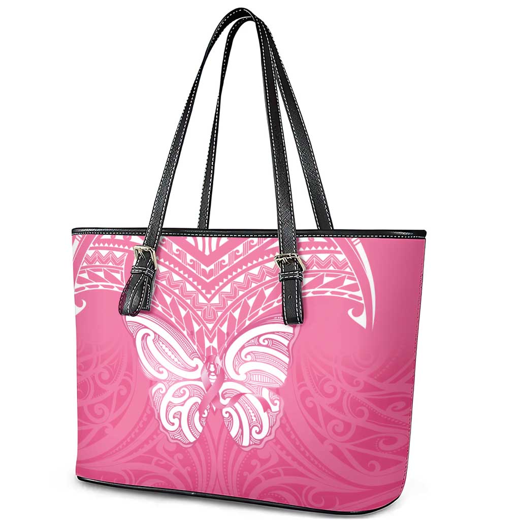 New Zealand Breast Cancer Awareness Leather Tote Bag Maori Butterfly Pink Ribbon - Aussie Hoodie