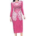 New Zealand Breast Cancer Awareness Long Sleeve Bodycon Dress Maori Butterfly Pink Ribbon - Aussie Hoodie