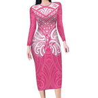New Zealand Breast Cancer Awareness Long Sleeve Bodycon Dress Maori Butterfly Pink Ribbon - Aussie Hoodie