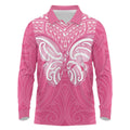 New Zealand Breast Cancer Awareness Long Sleeve Polo Shirt Maori Butterfly Pink Ribbon - Aussie Hoodie