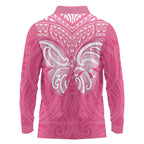 New Zealand Breast Cancer Awareness Long Sleeve Polo Shirt Maori Butterfly Pink Ribbon - Aussie Hoodie