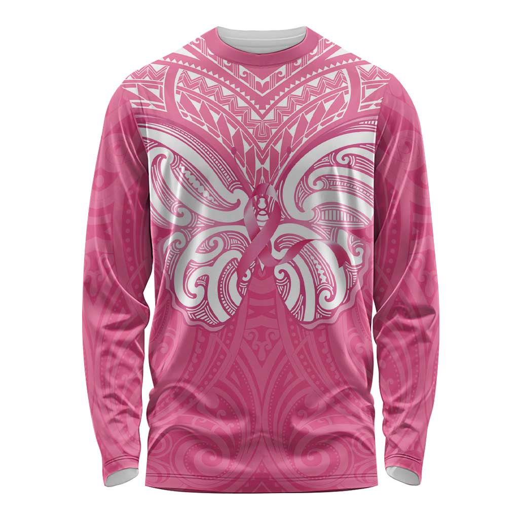 New Zealand Breast Cancer Awareness Long Sleeve Shirt Maori Butterfly Pink Ribbon - Aussie Hoodie