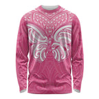 New Zealand Breast Cancer Awareness Long Sleeve Shirt Maori Butterfly Pink Ribbon - Aussie Hoodie