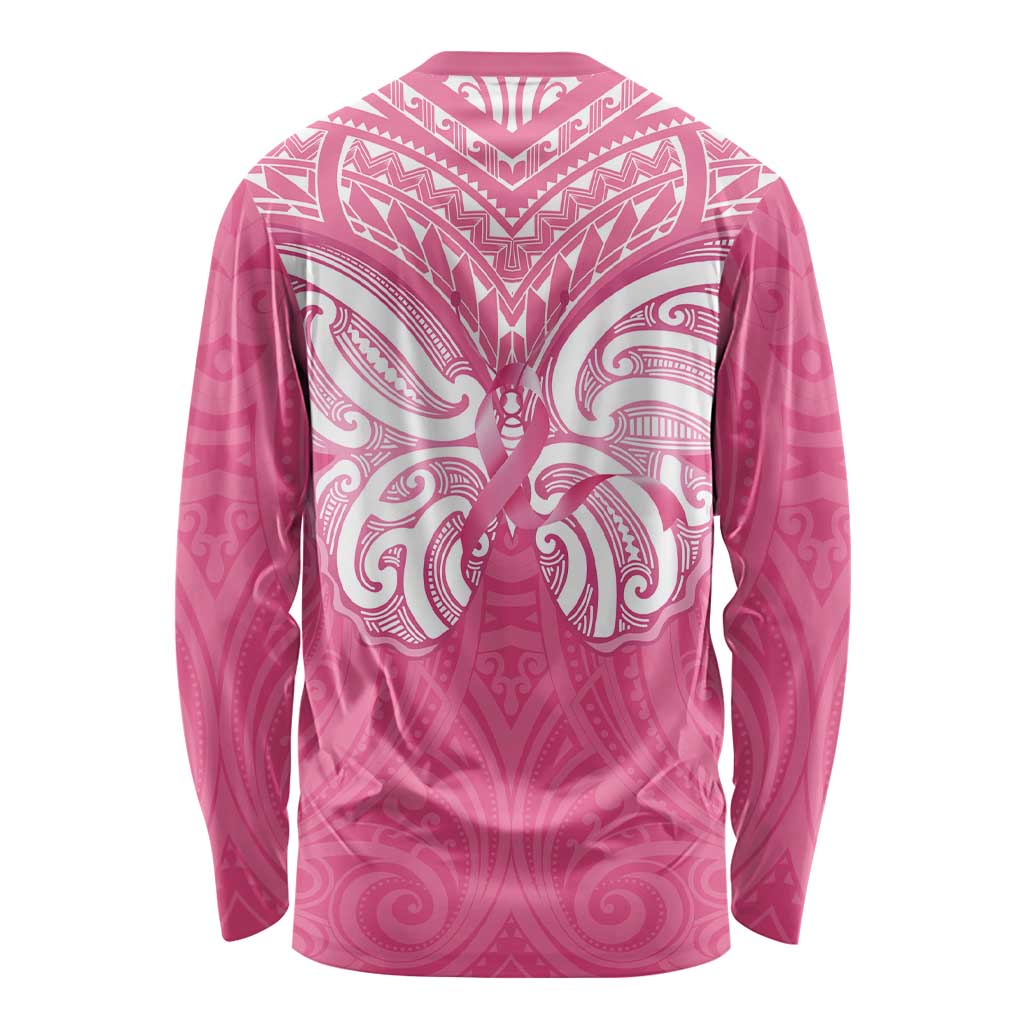 New Zealand Breast Cancer Awareness Long Sleeve Shirt Maori Butterfly Pink Ribbon - Aussie Hoodie