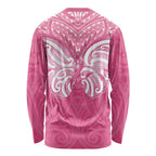 New Zealand Breast Cancer Awareness Long Sleeve Shirt Maori Butterfly Pink Ribbon - Aussie Hoodie