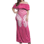 New Zealand Breast Cancer Awareness Off Shoulder Maxi Dress Maori Butterfly Pink Ribbon - Aussie Hoodie