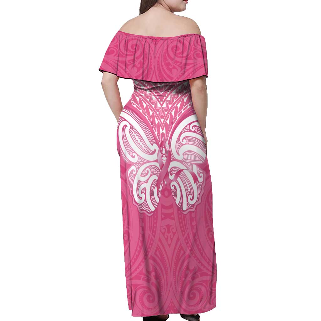 New Zealand Breast Cancer Awareness Off Shoulder Maxi Dress Maori Butterfly Pink Ribbon - Aussie Hoodie