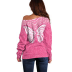 New Zealand Breast Cancer Awareness Off Shoulder Sweater Maori Butterfly Pink Ribbon - Aussie Hoodie