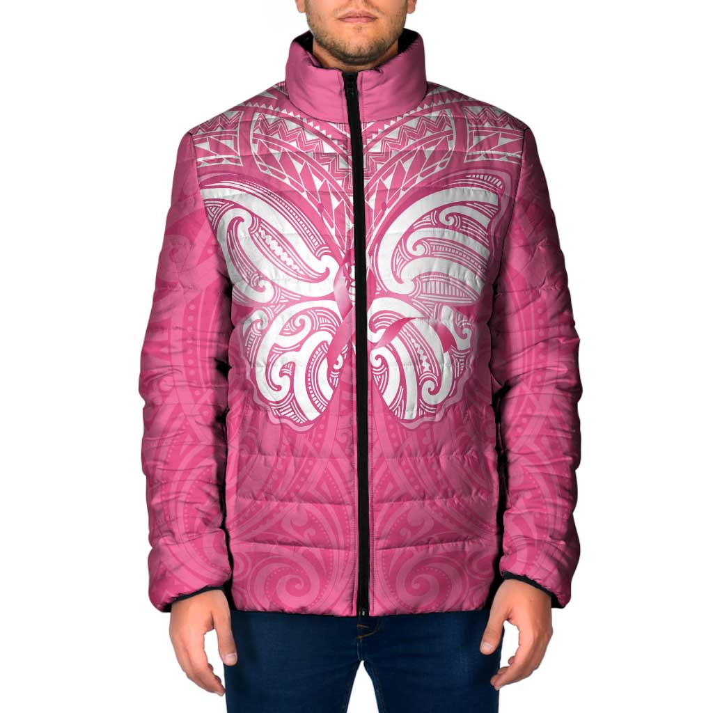 New Zealand Breast Cancer Awareness Padded Jacket Maori Butterfly Pink Ribbon - Aussie Hoodie