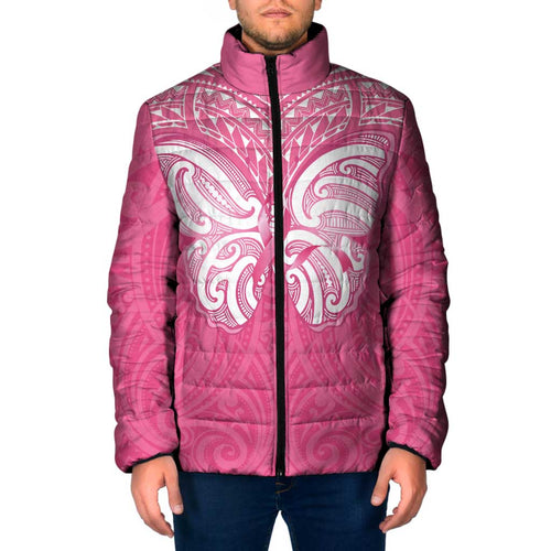 New Zealand Breast Cancer Awareness Padded Jacket Maori Butterfly Pink Ribbon - Aussie Hoodie