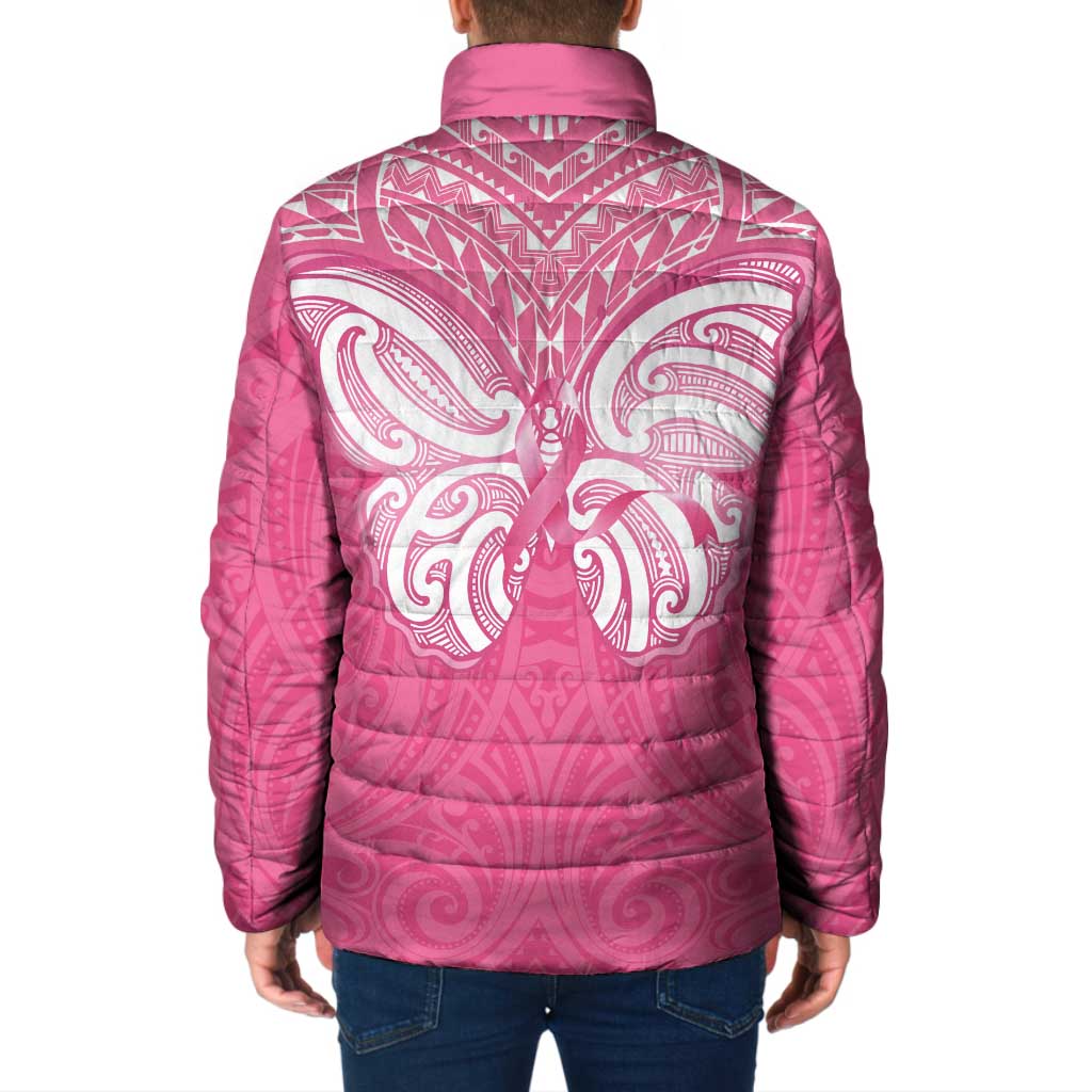 New Zealand Breast Cancer Awareness Padded Jacket Maori Butterfly Pink Ribbon - Aussie Hoodie