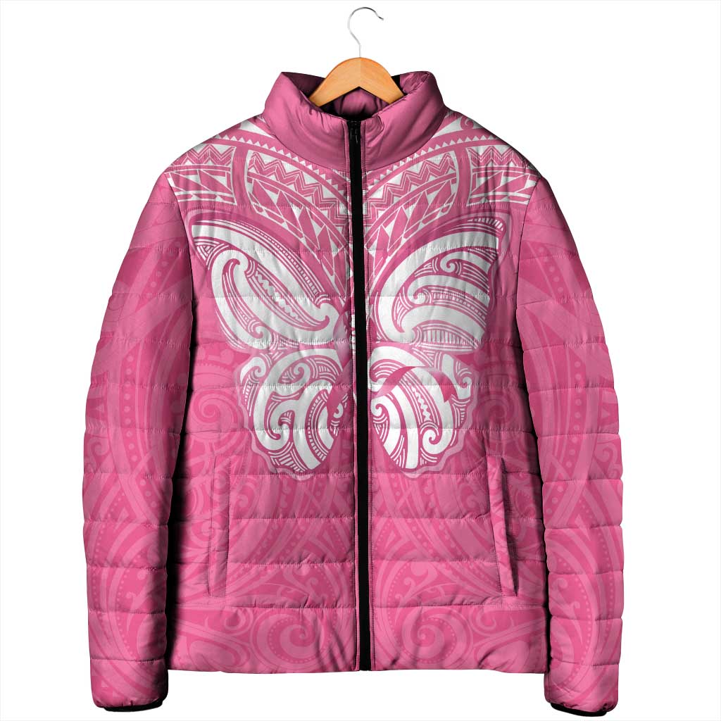 New Zealand Breast Cancer Awareness Padded Jacket Maori Butterfly Pink Ribbon - Aussie Hoodie