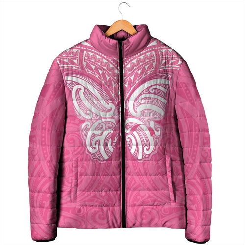 New Zealand Breast Cancer Awareness Padded Jacket Maori Butterfly Pink Ribbon - Aussie Hoodie