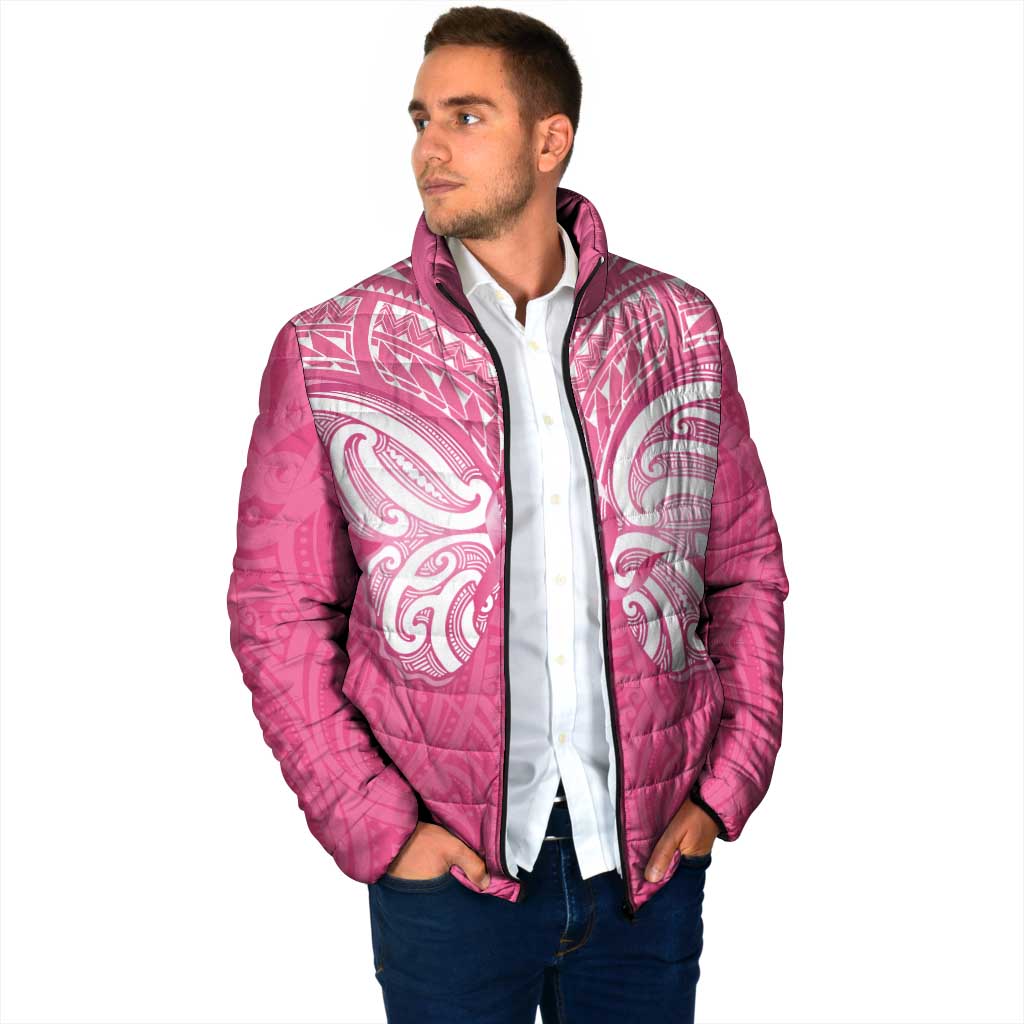 New Zealand Breast Cancer Awareness Padded Jacket Maori Butterfly Pink Ribbon - Aussie Hoodie