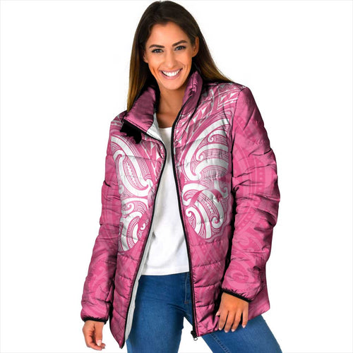 New Zealand Breast Cancer Awareness Padded Jacket Maori Butterfly Pink Ribbon - Aussie Hoodie