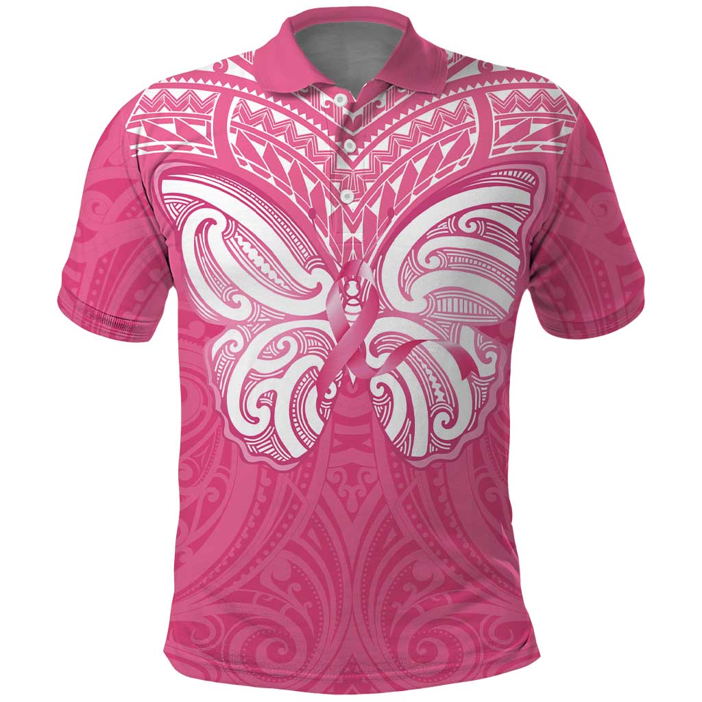 New Zealand Breast Cancer Awareness Polo Shirt Maori Butterfly Pink Ribbon - Aussie Hoodie