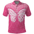 New Zealand Breast Cancer Awareness Polo Shirt Maori Butterfly Pink Ribbon - Aussie Hoodie