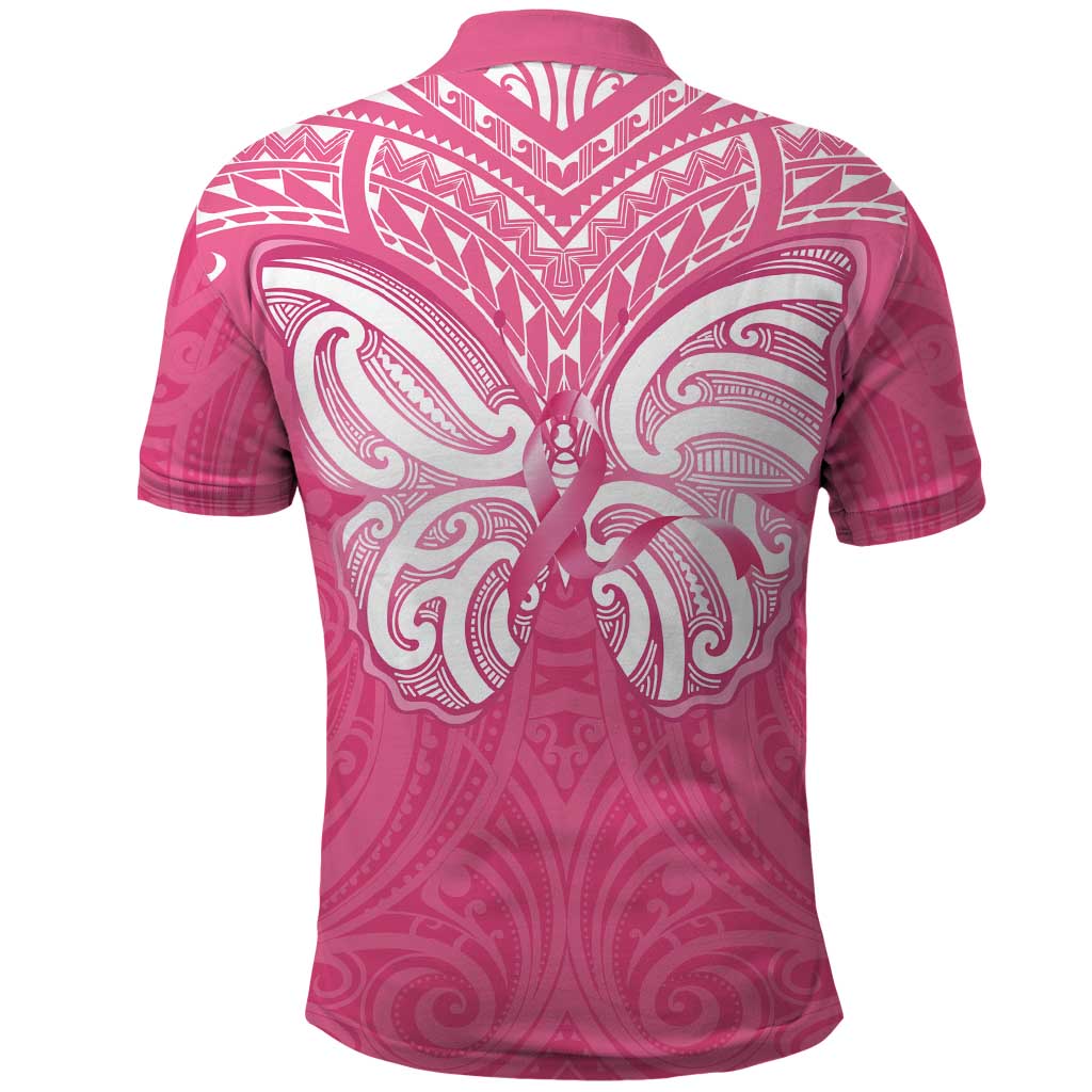 New Zealand Breast Cancer Awareness Polo Shirt Maori Butterfly Pink Ribbon - Aussie Hoodie