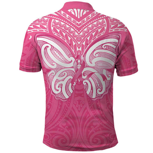 New Zealand Breast Cancer Awareness Polo Shirt Maori Butterfly Pink Ribbon - Aussie Hoodie