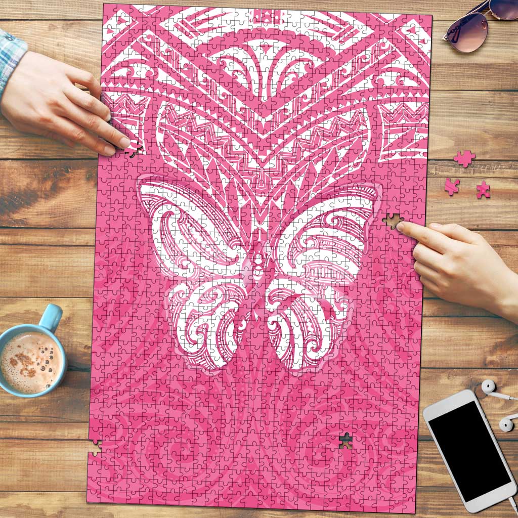 New Zealand Breast Cancer Awareness Puzzle Maori Butterfly Pink Ribbon - Aussie Hoodie