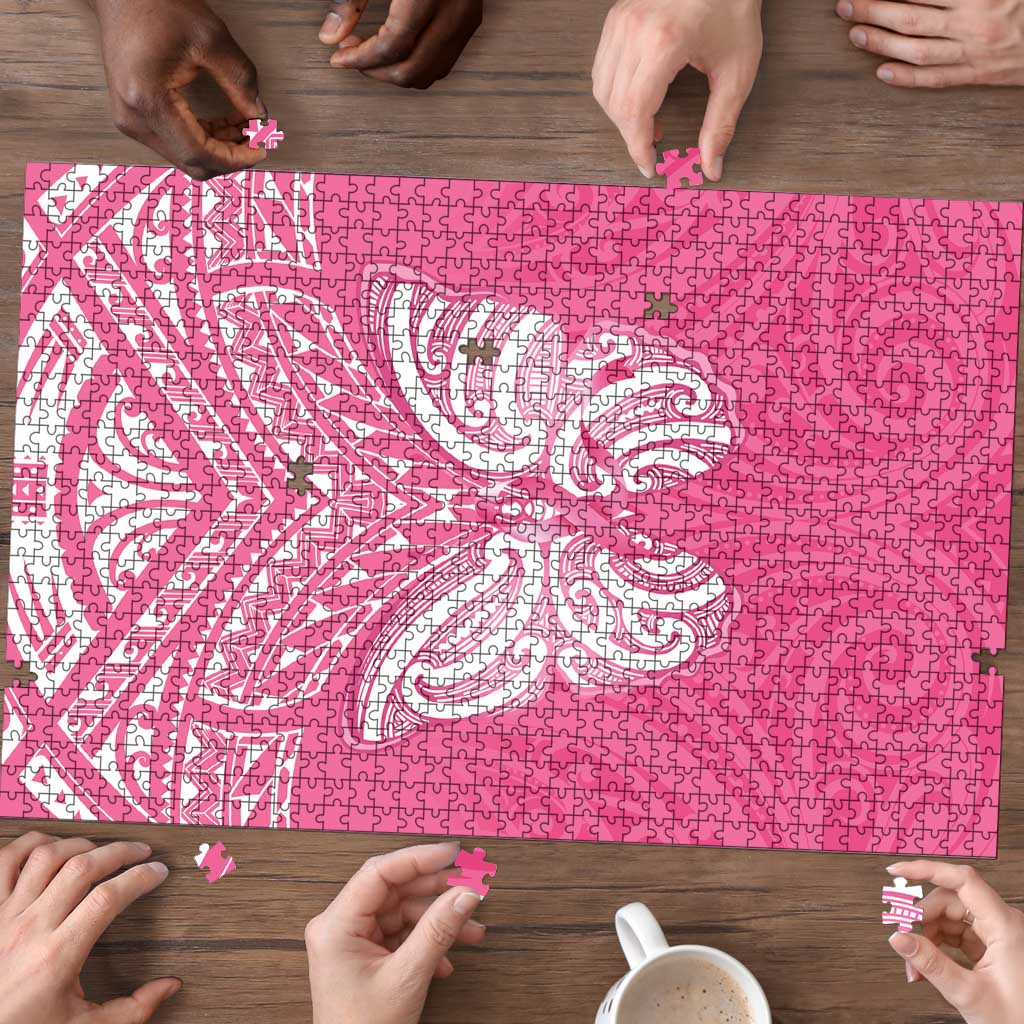New Zealand Breast Cancer Awareness Puzzle Maori Butterfly Pink Ribbon - Aussie Hoodie
