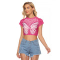 New Zealand Breast Cancer Awareness Raglan Cropped T Shirt Maori Butterfly Pink Ribbon - Aussie Hoodie