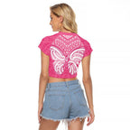 New Zealand Breast Cancer Awareness Raglan Cropped T Shirt Maori Butterfly Pink Ribbon - Aussie Hoodie