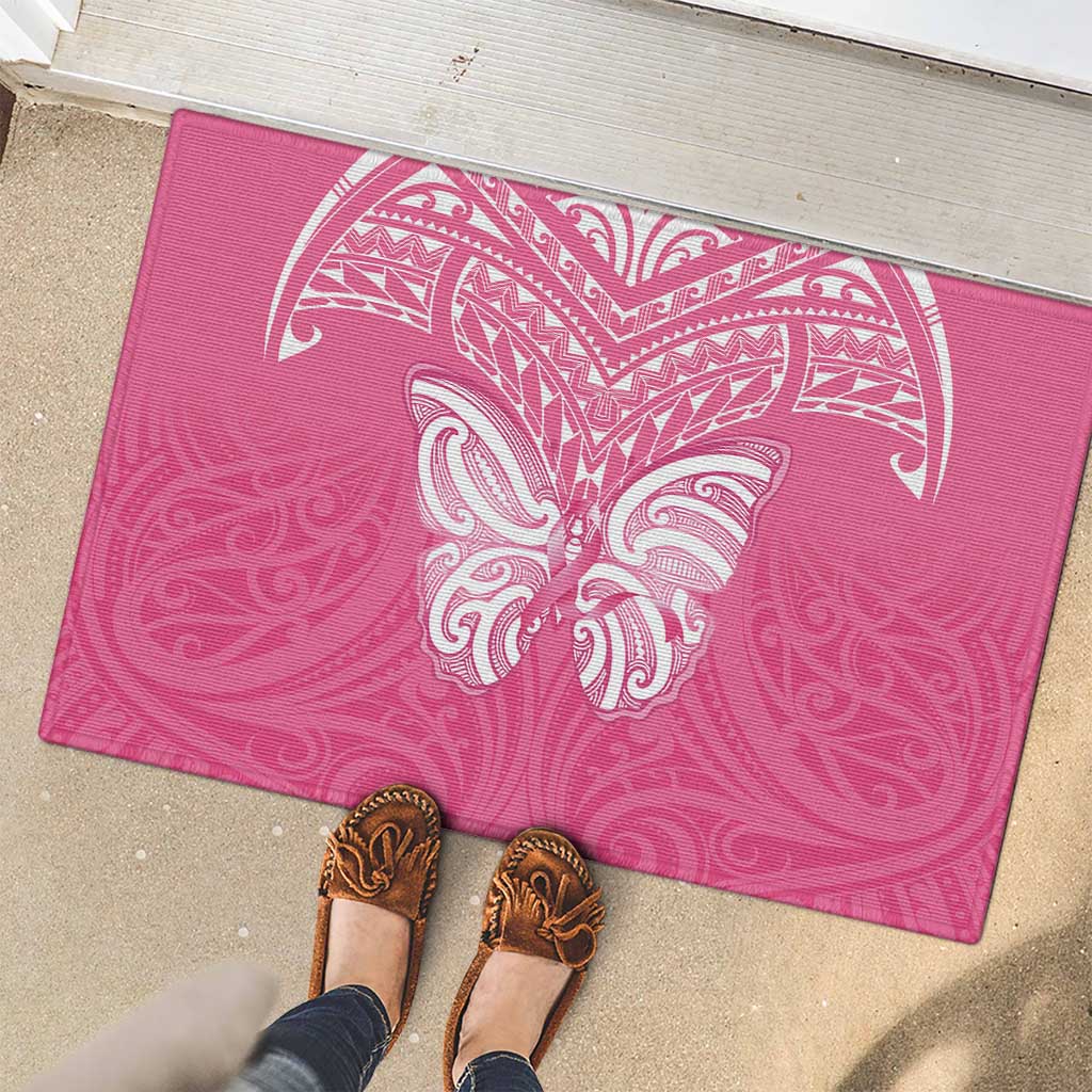 New Zealand Breast Cancer Awareness Rubber Doormat Maori Butterfly Pink Ribbon - Aussie Hoodie