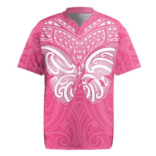 New Zealand Breast Cancer Awareness Rugby Jersey Maori Butterfly Pink Ribbon - Aussie Hoodie