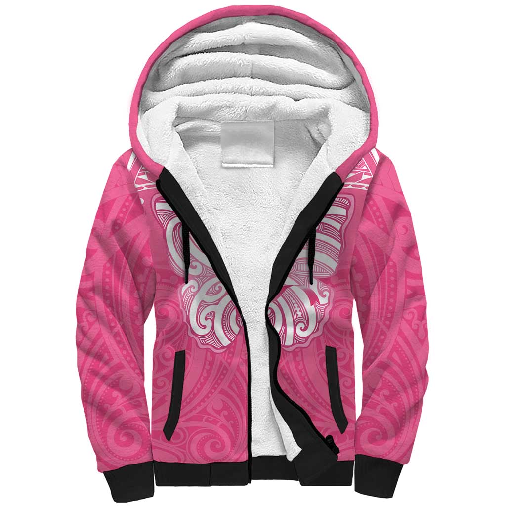New Zealand Breast Cancer Awareness Sherpa Hoodie Maori Butterfly Pink Ribbon - Aussie Hoodie