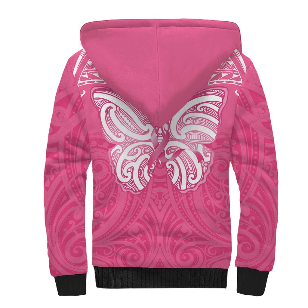 New Zealand Breast Cancer Awareness Sherpa Hoodie Maori Butterfly Pink Ribbon - Aussie Hoodie