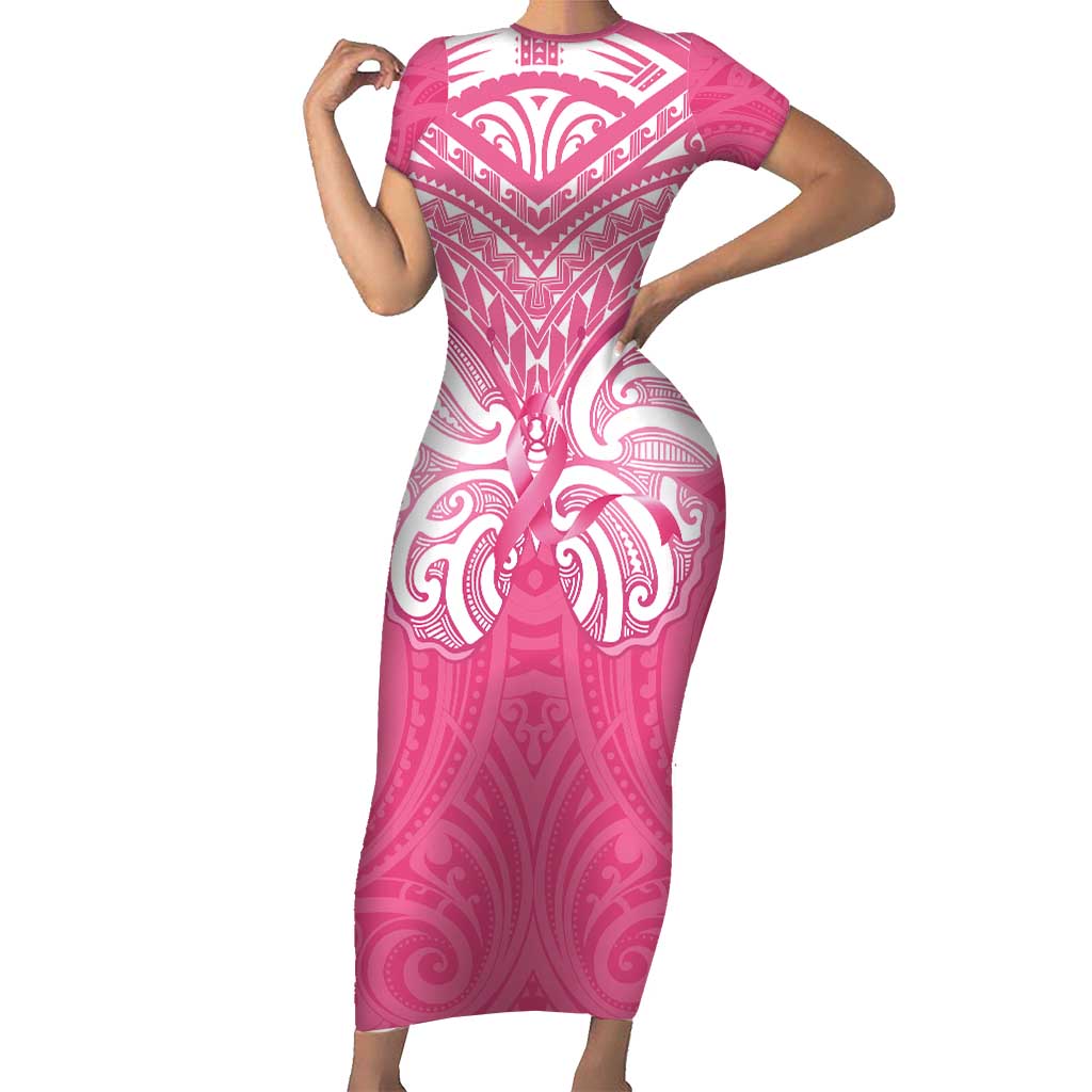New Zealand Breast Cancer Awareness Short Sleeve Bodycon Dress Maori Butterfly Pink Ribbon - Aussie Hoodie