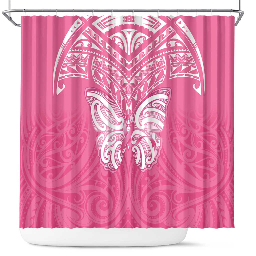 New Zealand Breast Cancer Awareness Shower Curtain Maori Butterfly Pink Ribbon - Aussie Hoodie
