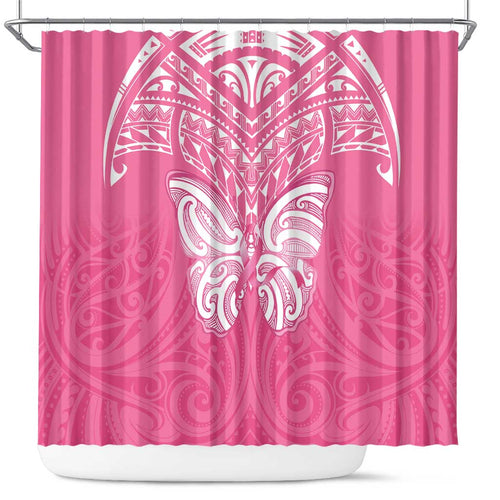 New Zealand Breast Cancer Awareness Shower Curtain Maori Butterfly Pink Ribbon - Aussie Hoodie
