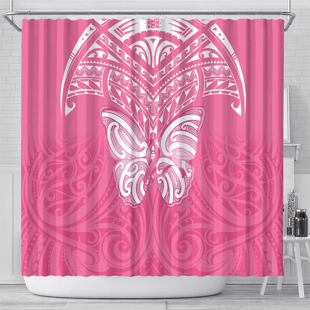 New Zealand Breast Cancer Awareness Shower Curtain Maori Butterfly Pink Ribbon - Aussie Hoodie