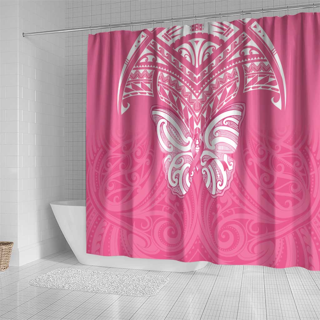New Zealand Breast Cancer Awareness Shower Curtain Maori Butterfly Pink Ribbon - Aussie Hoodie