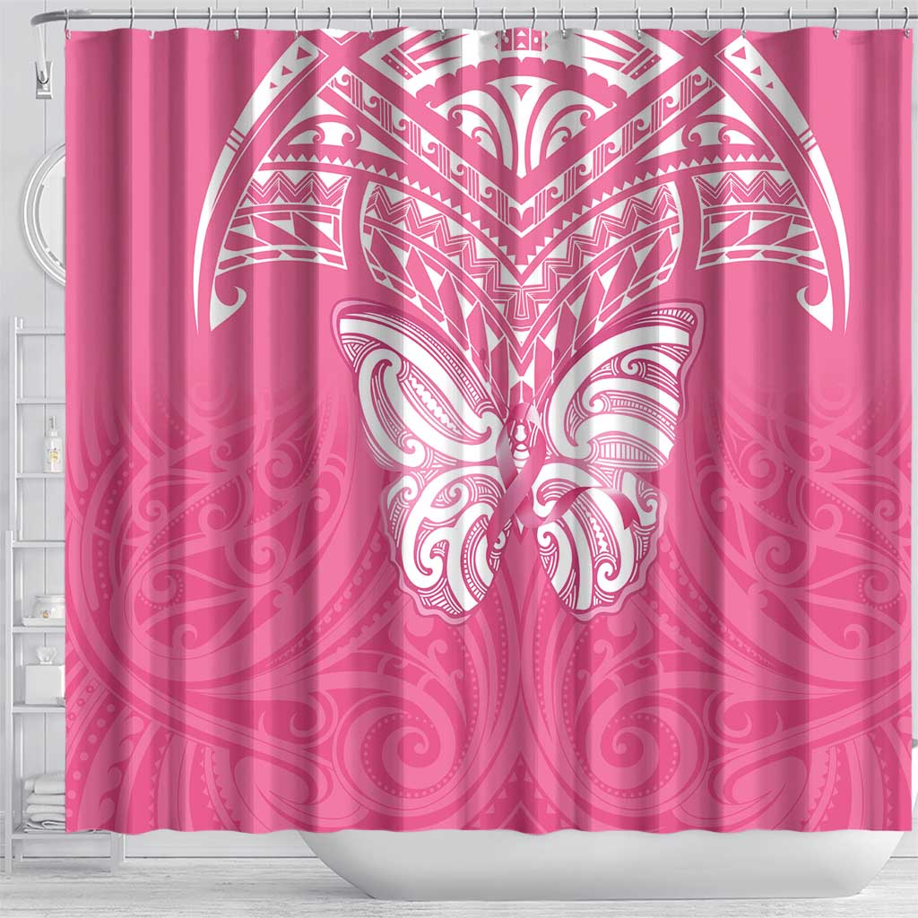 New Zealand Breast Cancer Awareness Shower Curtain Maori Butterfly Pink Ribbon - Aussie Hoodie