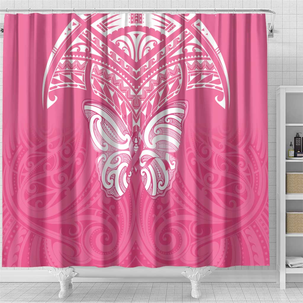 New Zealand Breast Cancer Awareness Shower Curtain Maori Butterfly Pink Ribbon - Aussie Hoodie