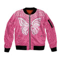 New Zealand Breast Cancer Awareness Sleeve Zip Bomber Jacket Maori Butterfly Pink Ribbon - Aussie Hoodie
