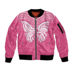 New Zealand Breast Cancer Awareness Sleeve Zip Bomber Jacket Maori Butterfly Pink Ribbon - Aussie Hoodie