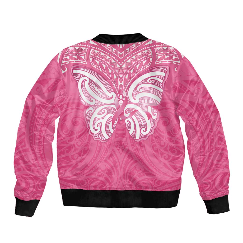 New Zealand Breast Cancer Awareness Sleeve Zip Bomber Jacket Maori Butterfly Pink Ribbon - Aussie Hoodie