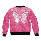 New Zealand Breast Cancer Awareness Sleeve Zip Bomber Jacket Maori Butterfly Pink Ribbon - Aussie Hoodie