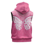 New Zealand Breast Cancer Awareness Sleeveless Hoodie Maori Butterfly Pink Ribbon - Aussie Hoodie