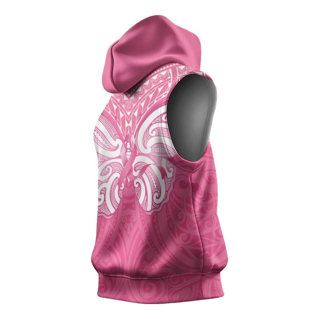 New Zealand Breast Cancer Awareness Sleeveless Hoodie Maori Butterfly Pink Ribbon - Aussie Hoodie
