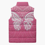 New Zealand Breast Cancer Awareness Sleeveless Puffer Jacket Maori Butterfly Pink Ribbon - Aussie Hoodie