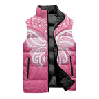 New Zealand Breast Cancer Awareness Sleeveless Puffer Jacket Maori Butterfly Pink Ribbon - Aussie Hoodie