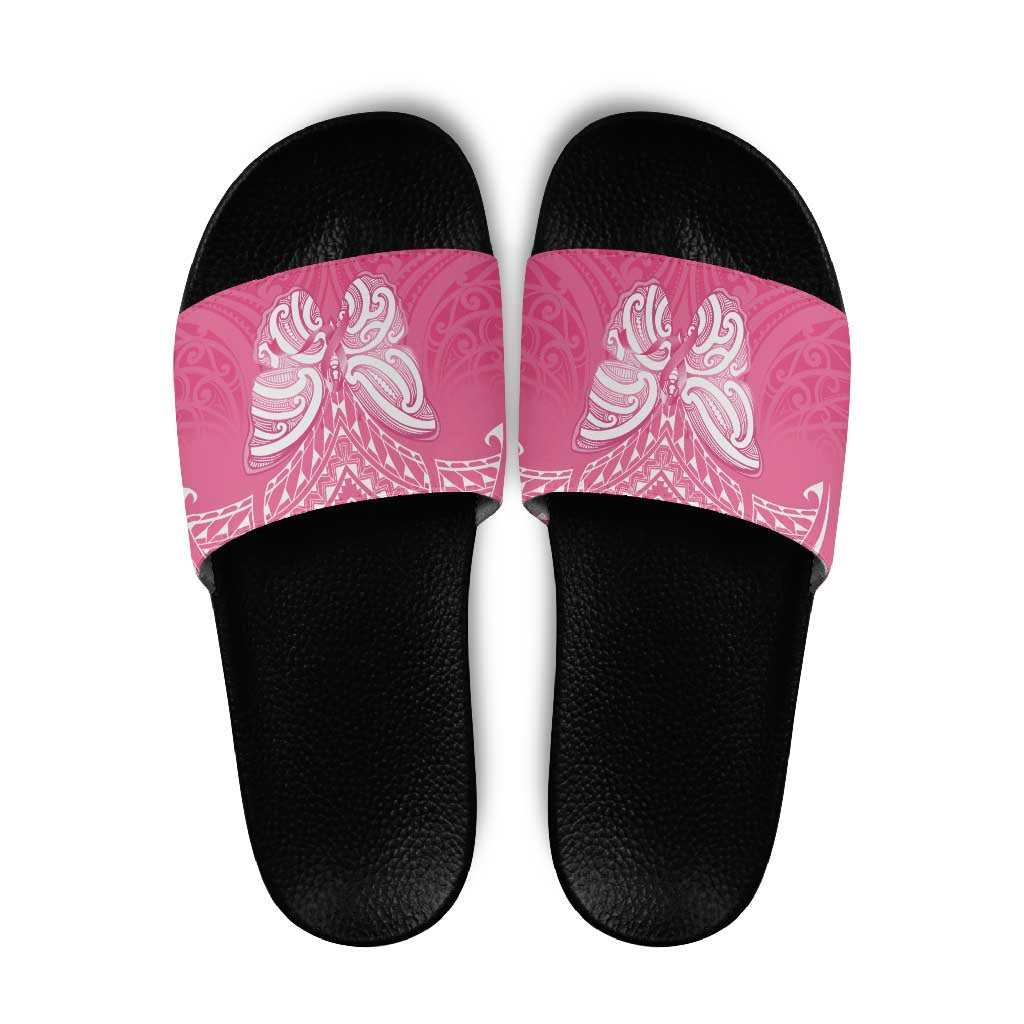 New Zealand Breast Cancer Awareness Slide Sandals Maori Butterfly Pink Ribbon - Aussie Hoodie
