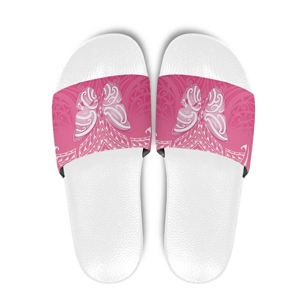 New Zealand Breast Cancer Awareness Slide Sandals Maori Butterfly Pink Ribbon - Aussie Hoodie