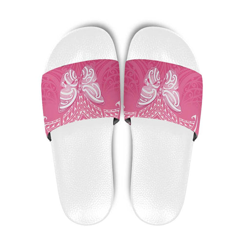 New Zealand Breast Cancer Awareness Slide Sandals Maori Butterfly Pink Ribbon - Aussie Hoodie